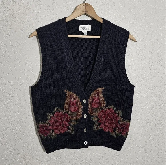 Vintage Tapestry Designs Wool Floral Knit Sweater Vest - Picture 1 of 3
